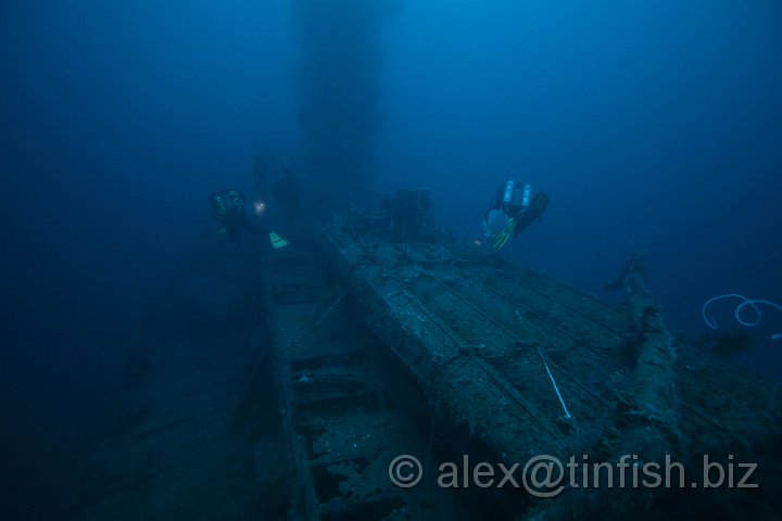 USS_Aaron_Ward-122.JPG - Chris and Matt Swimming aft over torpedo launchers