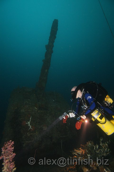 USS_Aaron_Ward-261.JPG - Matt infront of the aft 5 inch gun