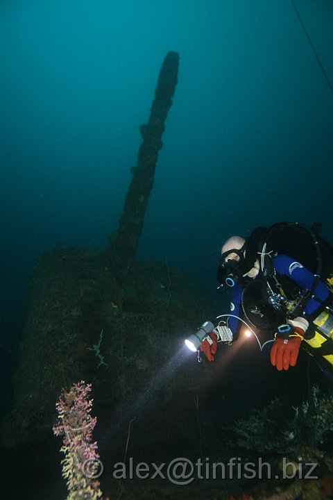 USS_Aaron_Ward-262.JPG - Matt infront of the aft 5 inch gun
