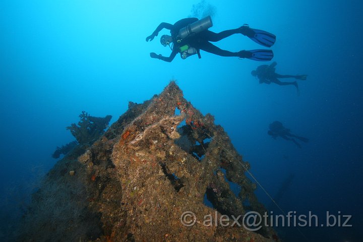 USS_Aaron_Ward-31.JPG - Colin swims over the depth charge racks