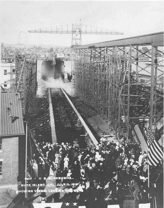 kanawha-lunch.jpg - USS Kanawha launching at Mare Island Navy Yard, Vallejo, CA., 11 July 1914.